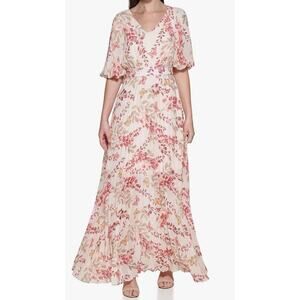 NWT Kensie Women's Pink Floral-Print Balloon-Sleeve Maxi Dress Size 16 MSRP $129